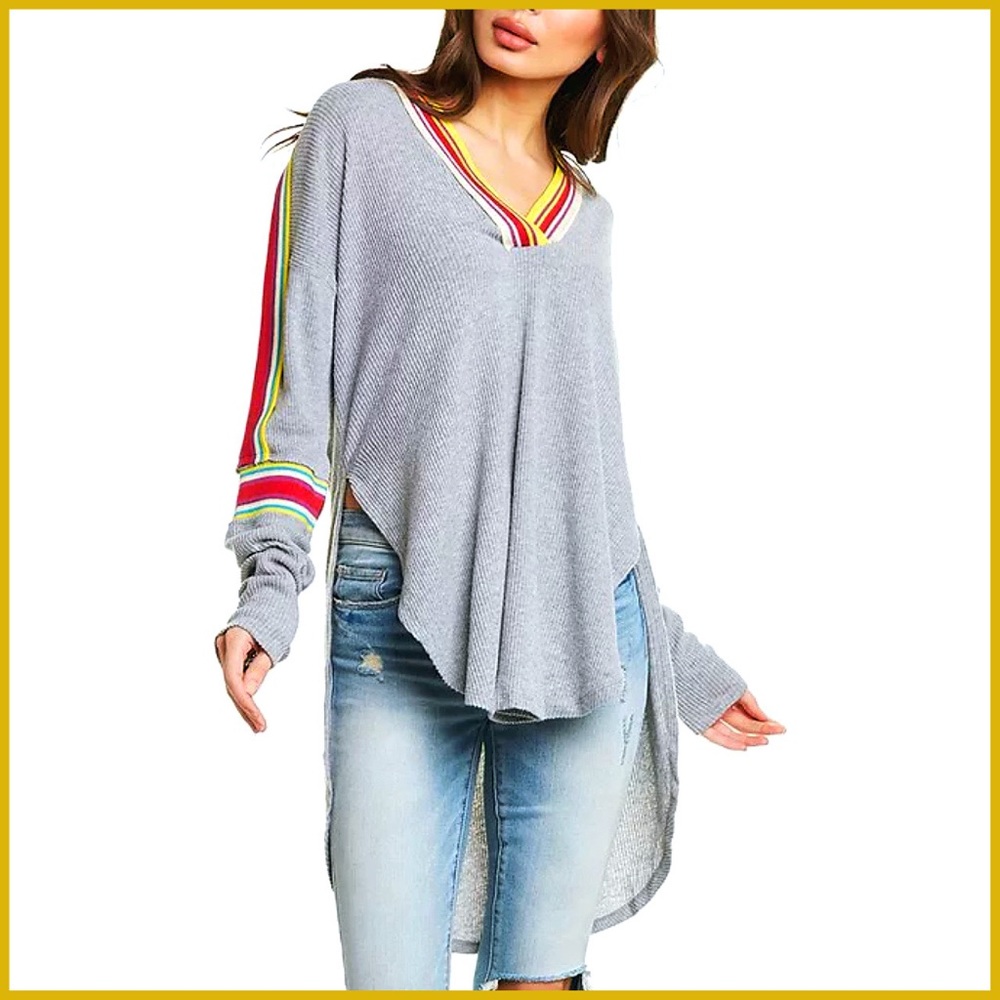 Free People Gray Crotchet Collar Sweater Top